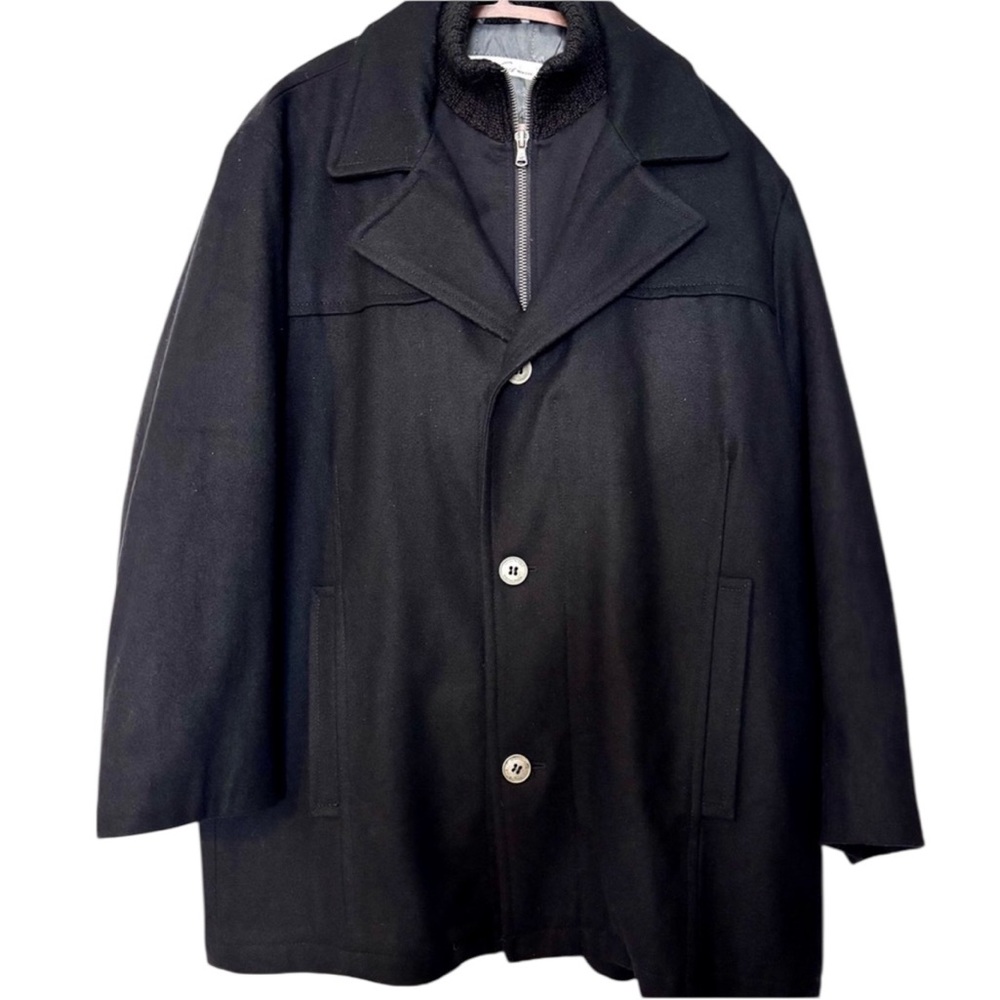 Kenneth Cole New York Like New Mens XXL Black Wool Blend Zip & Button Pea Coat